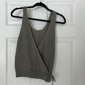 Grey/green deep v tank top with tie